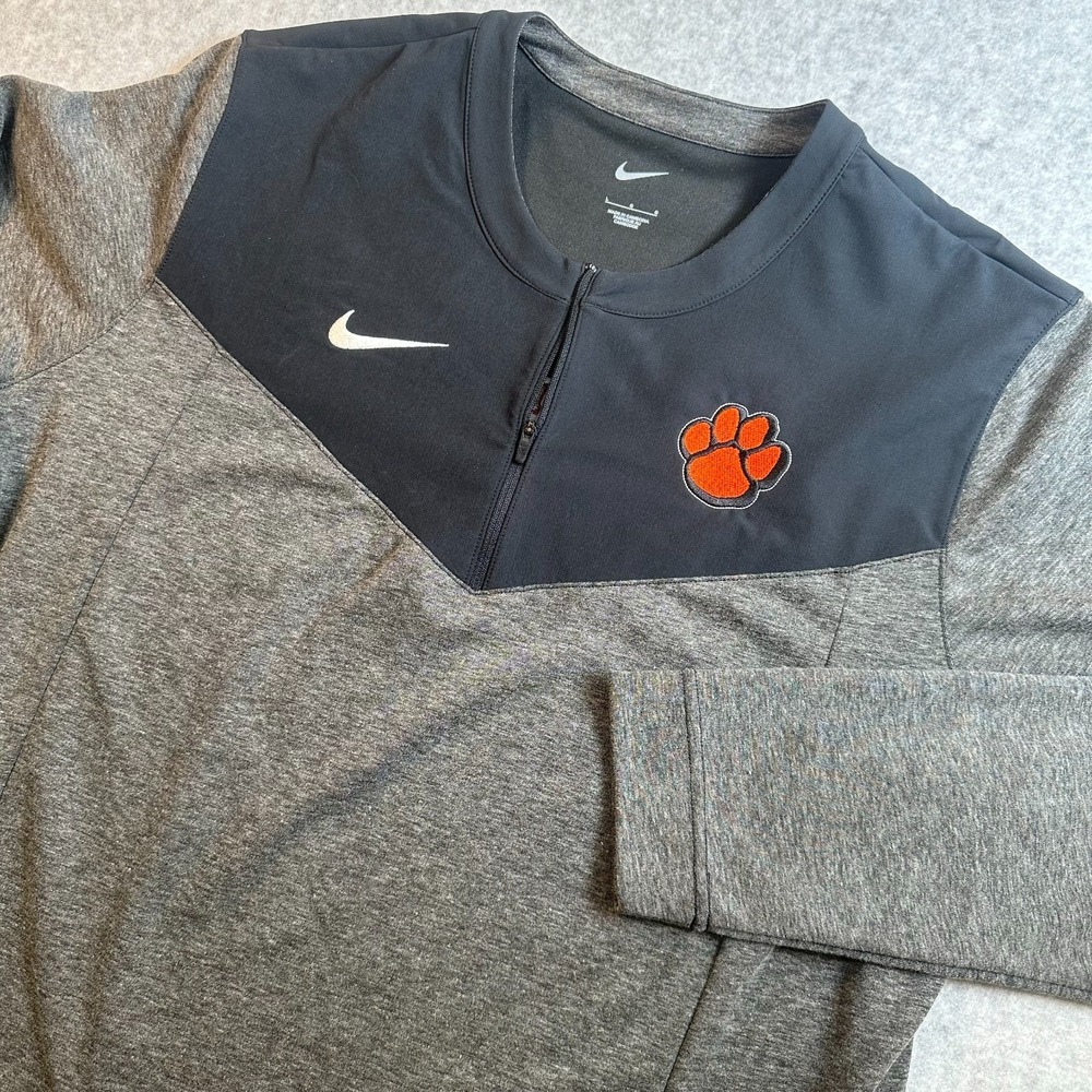 Nike Clemson Tigers Dri-FIT 1/4 Zip Pullover Jacket Gray Black Men’s Large L